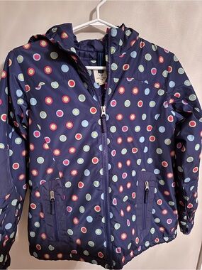 Lands' End Navy Hooded Raincoat with Multicolor Polka Dots